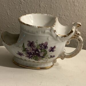 Vtg Floral Porcelain shaving scuttle mug cup with Purple Flowers